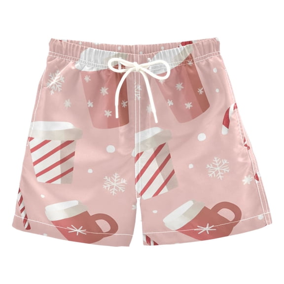 FORMRS Boys Swim Trunks Quick Dry Mesh Liner Boardshorts Sizes XS-XL, Pink Christmas Cups