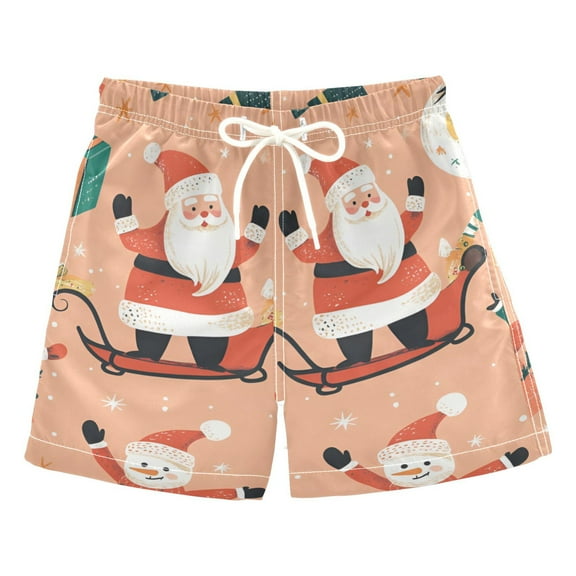 FORMRS Boys Swim Trunks Quick Dry Mesh Liner Boardshorts Sizes XS-XL, Pink Christmas Santa