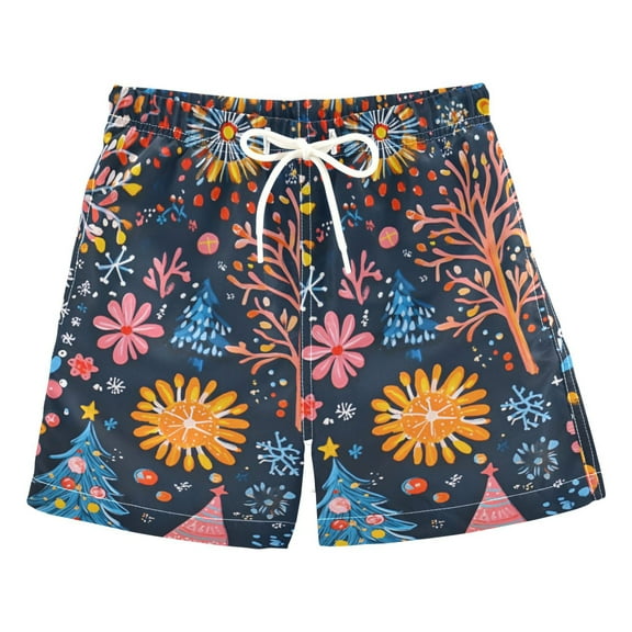 FORMRS Boys Swim Trunks Quick Dry Mesh Liner Boardshorts Sizes XS-XL, Pink Christmas Splendor