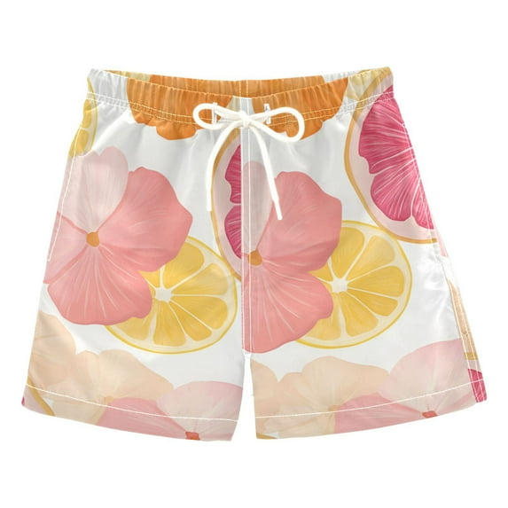 FORMRS Boys Swim Trunks Quick Dry Mesh Liner Boardshorts Sizes XS-XL, Pink Floral Orange