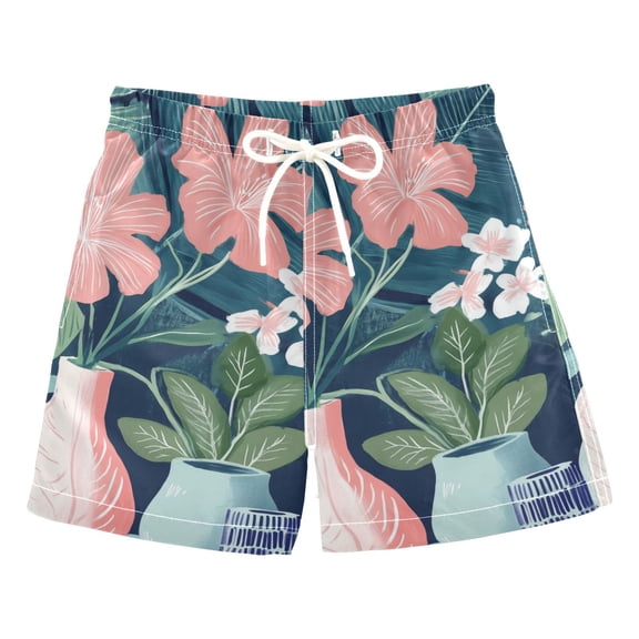 FORMRS Boys Swim Trunks Quick Dry Mesh Liner Boardshorts Sizes XS-XL, Pink Flowers