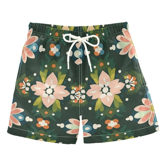 FORMRS Boys Swim Trunks Quick Dry Mesh Liner Boardshorts Sizes XS-XL, Pink Geometric Flowers