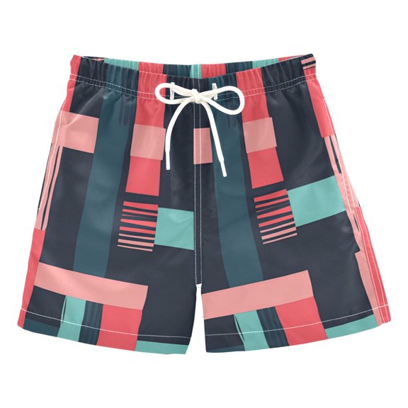 FORMRS Boys Swim Trunks Quick Dry Mesh Liner Boardshorts Sizes XS-XL, Pink Geometric