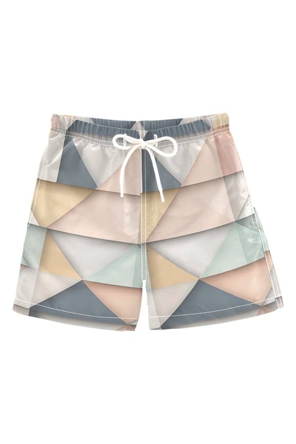 Boys Swim Trunks Quick Dry Mesh Liner Boardshorts Sizes XS-XL, Pink Geometric