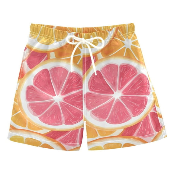 FORMRS Boys Swim Trunks Quick Dry Mesh Liner Boardshorts Sizes XS-XL, Pink Grapefruit Slices