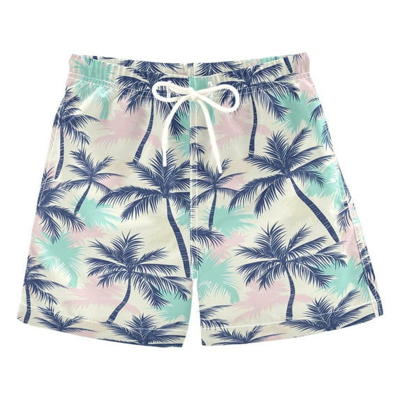 FORMRS Boys Swim Trunks Quick Dry Mesh Liner Boardshorts Sizes XS-XL, Pink Green Palm Pattern