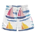 thumbnail image 1 of FORMRS Boys Swim Trunks Quick Dry Mesh Liner Boardshorts Sizes XS-XL, Pink Hand Drawn Sailboats, 1 of 7