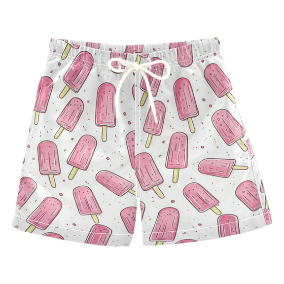 FORMRS Boys Swim Trunks Quick Dry Mesh Liner Boardshorts Sizes XS-XL, Pink Popsicle Pattern