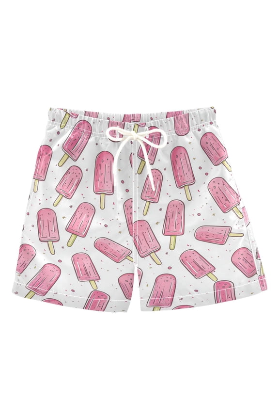 Boys Swim Trunks Quick Dry Mesh Liner Boardshorts Sizes XS-XL, Pink Popsicle Pattern