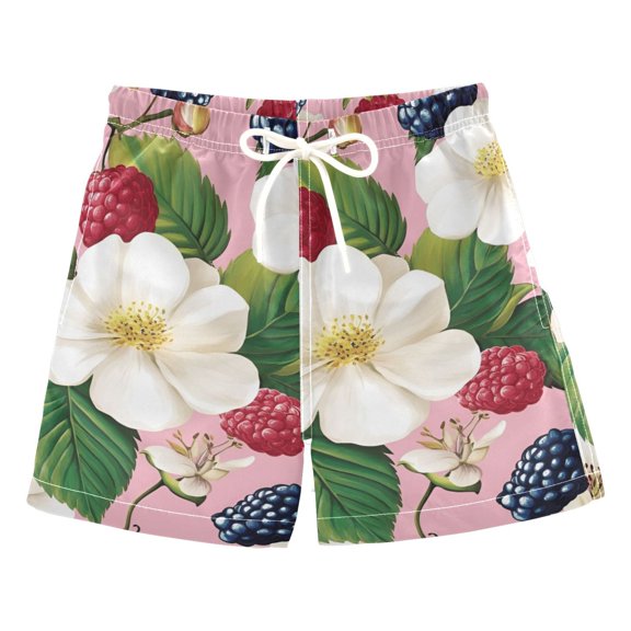 FORMRS Boys Swim Trunks Quick Dry Mesh Liner Boardshorts Sizes XS-XL, Pink Raspberries