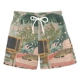 thumbnail image 1 of FORMRS Boys Swim Trunks Quick Dry Mesh Liner Boardshorts Sizes XS-XL, Pink and Green Cat, 1 of 7