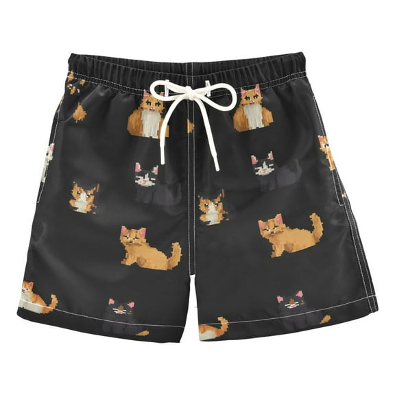 FORMRS Boys Swim Trunks Quick Dry Mesh Liner Boardshorts Sizes XS-XL, Pixel Cat
