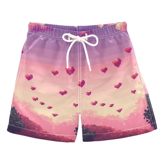 FORMRS Boys Swim Trunks Quick Dry Mesh Liner Boardshorts Sizes XS-XL, Pixel Floating Hearts