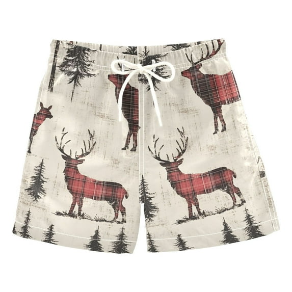 FORMRS Boys Swim Trunks Quick Dry Mesh Liner Boardshorts Sizes XS-XL, Plaid Deer