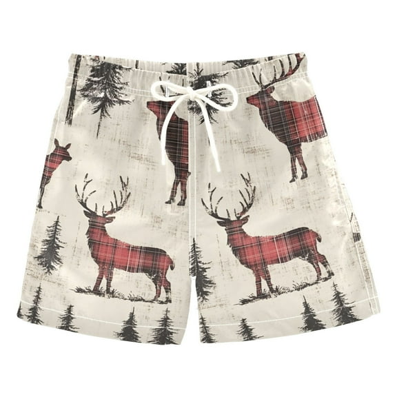 FORMRS Boys Swim Trunks Quick Dry Mesh Liner Boardshorts Sizes XS-XL, Plaid Deer