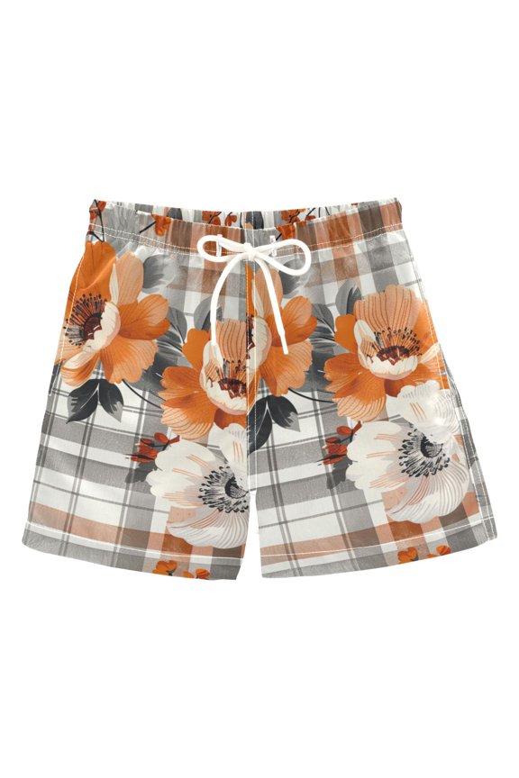 Boys Swim Trunks Quick Dry Mesh Liner Boardshorts Sizes XS-XL, Plaid Floral