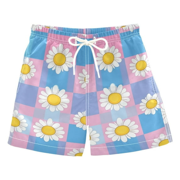 FORMRS Boys Swim Trunks Quick Dry Mesh Liner Boardshorts Sizes XS-XL, Playful Daisy
