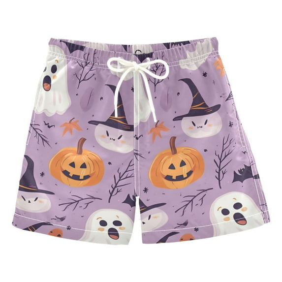 FORMRS Boys Swim Trunks Quick Dry Mesh Liner Boardshorts Sizes XS-XL, Purple Cute Halloween