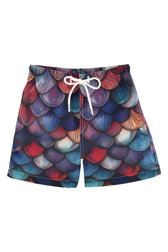 Boys Swim Trunks Quick Dry Mesh Liner Boardshorts Sizes XS-XL, Purple Dragon Scales Pattern