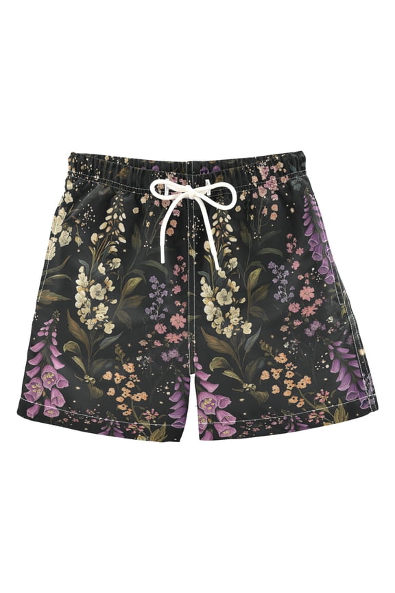 Boys Swim Trunks Quick Dry Mesh Liner Boardshorts Sizes XS-XL, Purple Floral Pattern