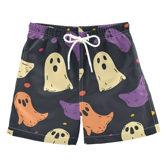 FORMRS Boys Swim Trunks Quick Dry Mesh Liner Boardshorts Sizes XS-XL, Purple Halloween Ghosts