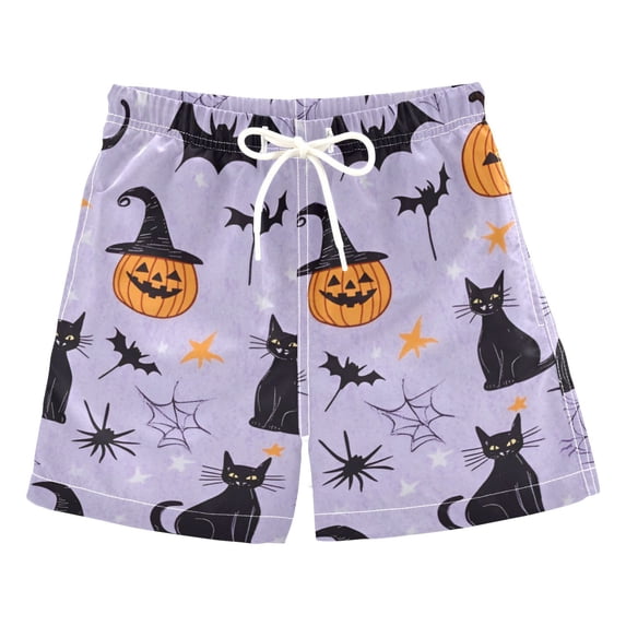 FORMRS Boys Swim Trunks Quick Dry Mesh Liner Boardshorts Sizes XS-XL, Purple Halloween Pumpkin