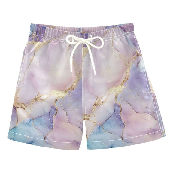 FORMRS Boys Swim Trunks Quick Dry Mesh Liner Boardshorts Sizes XS-XL, Purple Marble Pattern