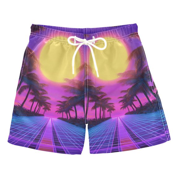 FORMRS Boys Swim Trunks Quick Dry Mesh Liner Boardshorts Sizes XS-XL, Purple Neon Road
