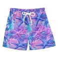 thumbnail image 1 of FORMRS Boys Swim Trunks Quick Dry Mesh Liner Boardshorts Sizes XS-XL, Purple Starfish Pattern, 1 of 7