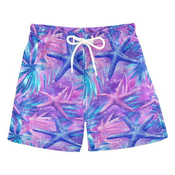 FORMRS Boys Swim Trunks Quick Dry Mesh Liner Boardshorts Sizes XS-XL, Purple Starfish Pattern