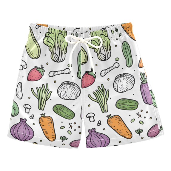 FORMRS Boys Swim Trunks Quick Dry Mesh Liner Boardshorts Sizes XS-XL, Purple Vegetables Pattern