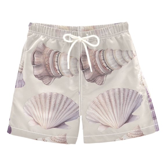 FORMRS Boys Swim Trunks Quick Dry Mesh Liner Boardshorts Sizes XS-XL, Purple Watercolor Seashells