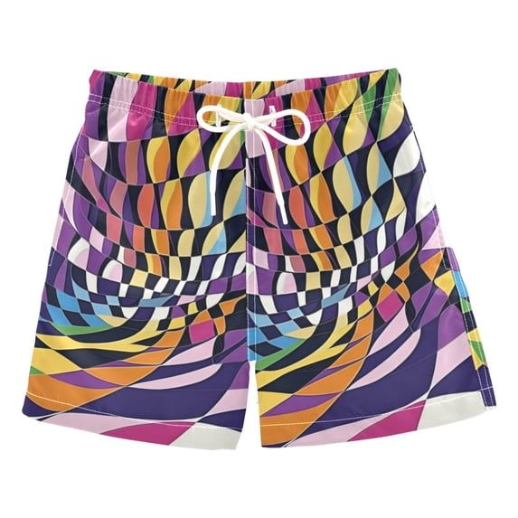 FORMRS Boys Swim Trunks Quick Dry Mesh Liner Boardshorts Sizes XS-XL, Purple Wavy Plaid