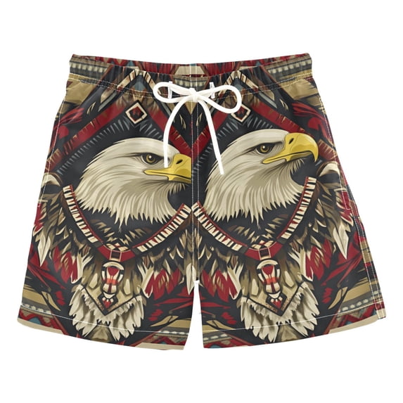 FORMRS Boys Swim Trunks Quick Dry Mesh Liner Boardshorts Sizes XS-XL, Red Abstract Eagle