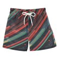 thumbnail image 1 of FORMRS Boys Swim Trunks Quick Dry Mesh Liner Boardshorts Sizes XS-XL, Red Abstract Lines, 1 of 7