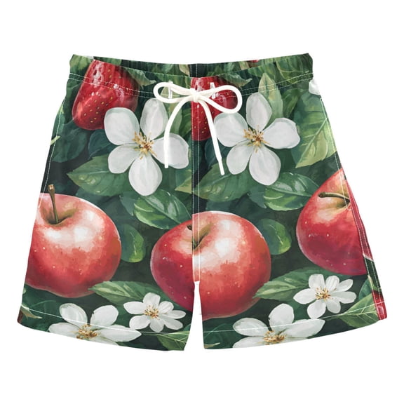 FORMRS Boys Swim Trunks Quick Dry Mesh Liner Boardshorts Sizes XS-XL, Red Apple Pattern