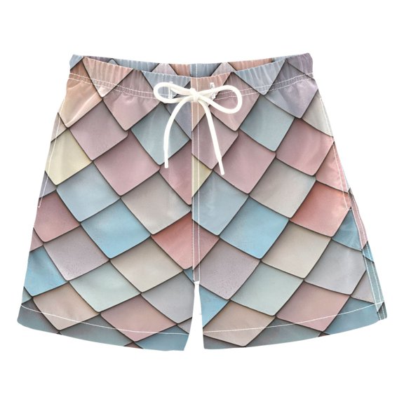 FORMRS Boys Swim Trunks Quick Dry Mesh Liner Boardshorts Sizes XS-XL, Red Art Pattern