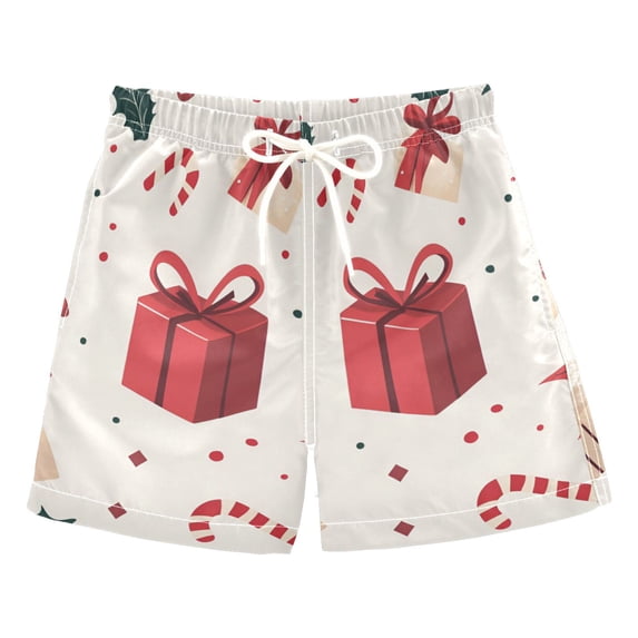 FORMRS Boys Swim Trunks Quick Dry Mesh Liner Boardshorts Sizes XS-XL, Red Christmas Gift Pattern