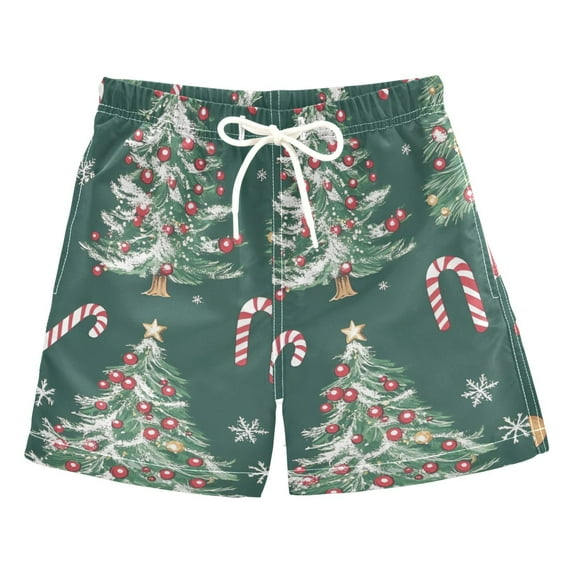 FORMRS Boys Swim Trunks Quick Dry Mesh Liner Boardshorts Sizes XS-XL, Red Christmas Gingerbread