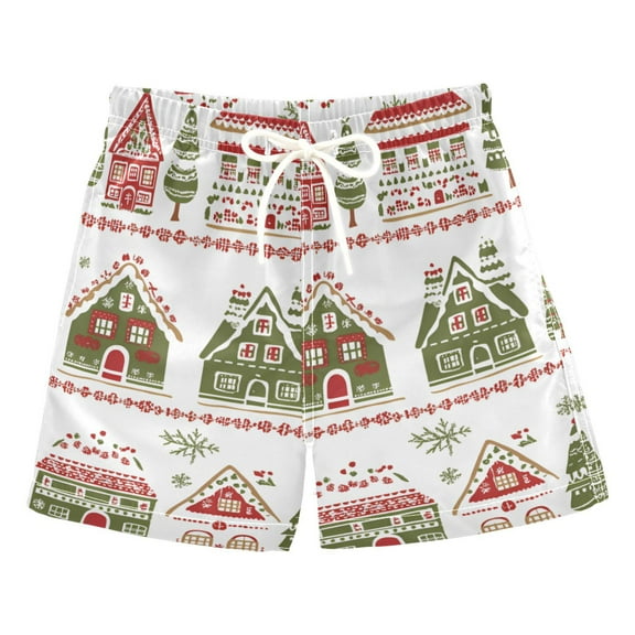 FORMRS Boys Swim Trunks Quick Dry Mesh Liner Boardshorts Sizes XS-XL, Red Christmas House