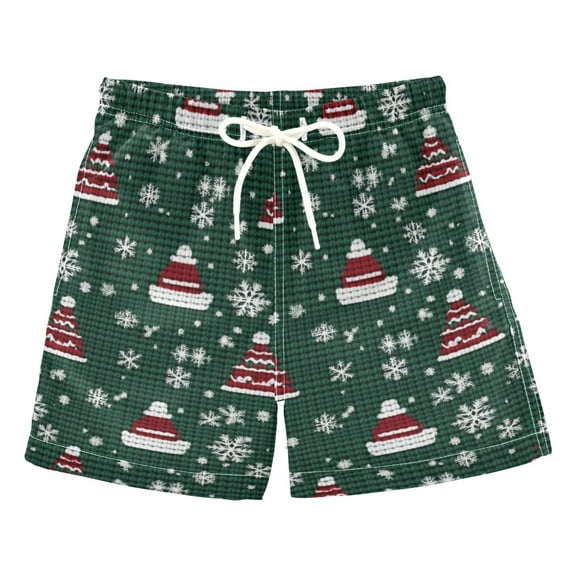 FORMRS Boys Swim Trunks Quick Dry Mesh Liner Boardshorts Sizes XS-XL, Red Christmas Trees