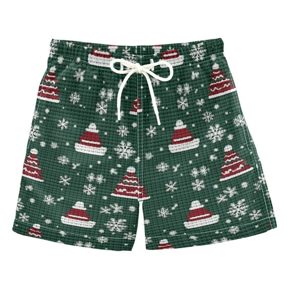 FORMRS Boys Swim Trunks Quick Dry Mesh Liner Boardshorts Sizes XS-XL, Red Christmas Trees