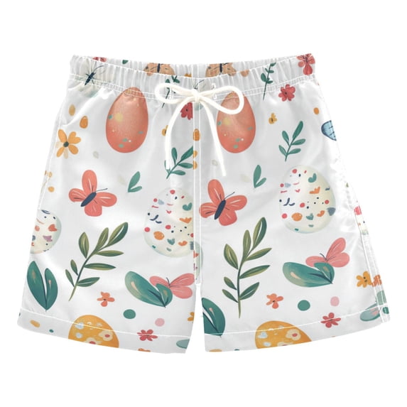 FORMRS Boys Swim Trunks Quick Dry Mesh Liner Boardshorts Sizes XS-XL, Red Easter Eggs