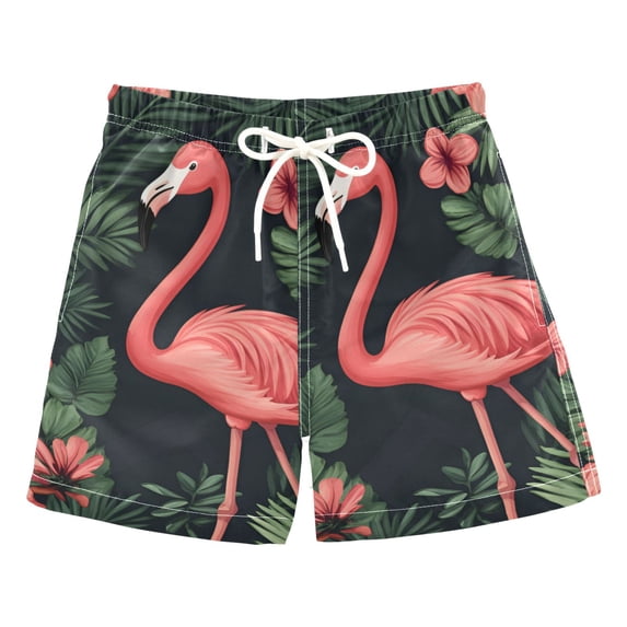 FORMRS Boys Swim Trunks Quick Dry Mesh Liner Boardshorts Sizes XS-XL, Red Flamingo Pattern
