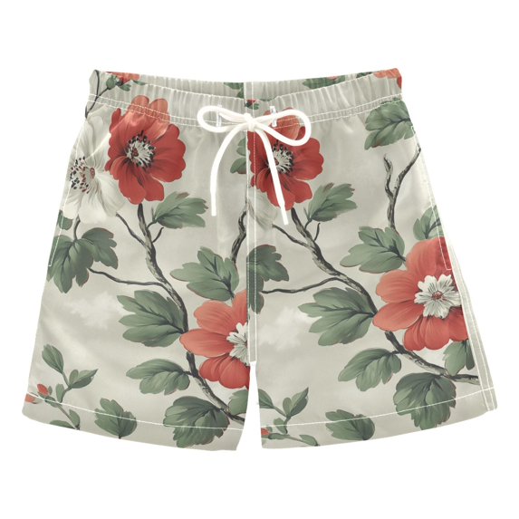 FORMRS Boys Swim Trunks Quick Dry Mesh Liner Boardshorts Sizes XS-XL, Red Floral Pattern