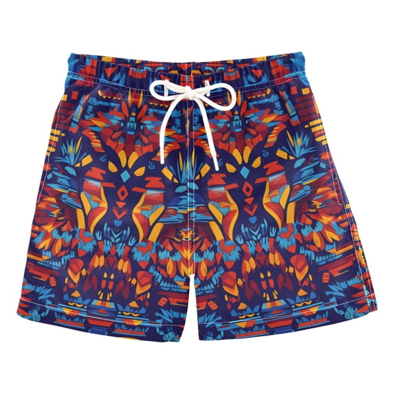 FORMRS Boys Swim Trunks Quick Dry Mesh Liner Boardshorts Sizes XS-XL, Red Geometric Eagle