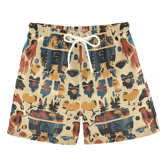 FORMRS Boys Swim Trunks Quick Dry Mesh Liner Boardshorts Sizes XS-XL, Red Geometric