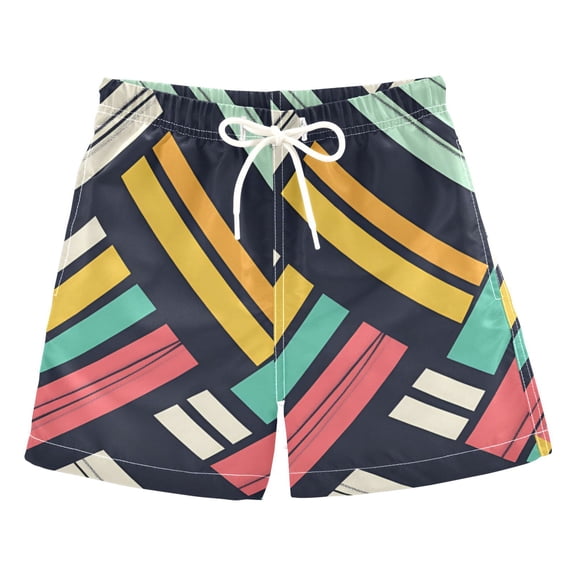 FORMRS Boys Swim Trunks Quick Dry Mesh Liner Boardshorts Sizes XS-XL, Red Geometric