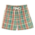thumbnail image 1 of FORMRS Boys Swim Trunks Quick Dry Mesh Liner Boardshorts Sizes XS-XL, Red Green Tartan Pattern, 1 of 7