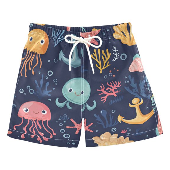 FORMRS Boys Swim Trunks Quick Dry Mesh Liner Boardshorts Sizes XS-XL, Red Jellyfish